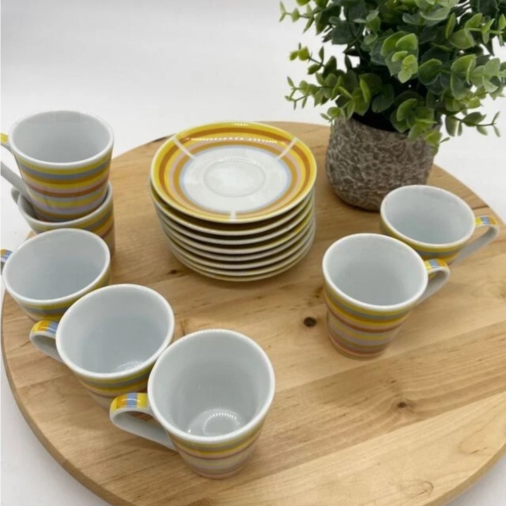Create by Just Mugs Colorful Striped Espresso Cup and Saucer Set of 4